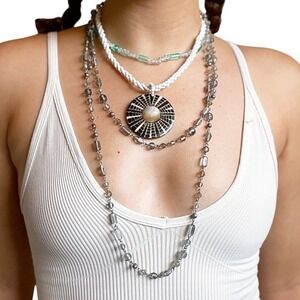 American Eagle Vintage Y2K Whimsy Boho Ocean Blue Beaded Long Necklace
